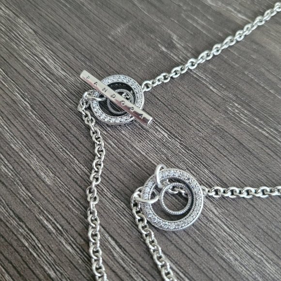 Pandora Jewelry - Pandora Pave Circle Logo T-bar Heart Necklace - New with Tags and Box